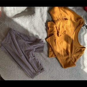 Yellow Shirt and Grey leggings